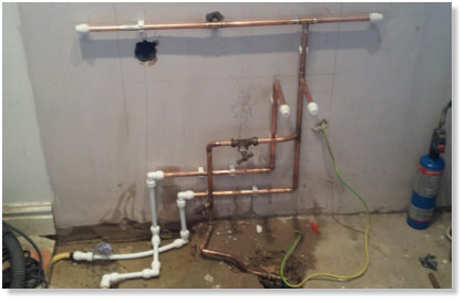 New plumbing works before installation of fitted kitchen