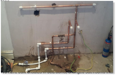 New plumbing works before installation of fitted kitchen